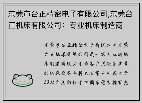 东莞市台正精密电子有限公司,东莞台正机床有限公司：专业机床制造商